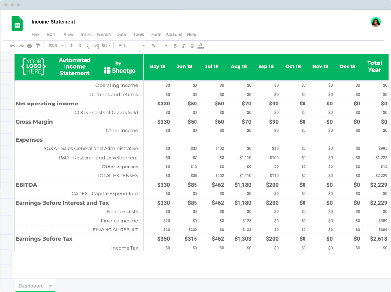 Income statement template Sheetgo