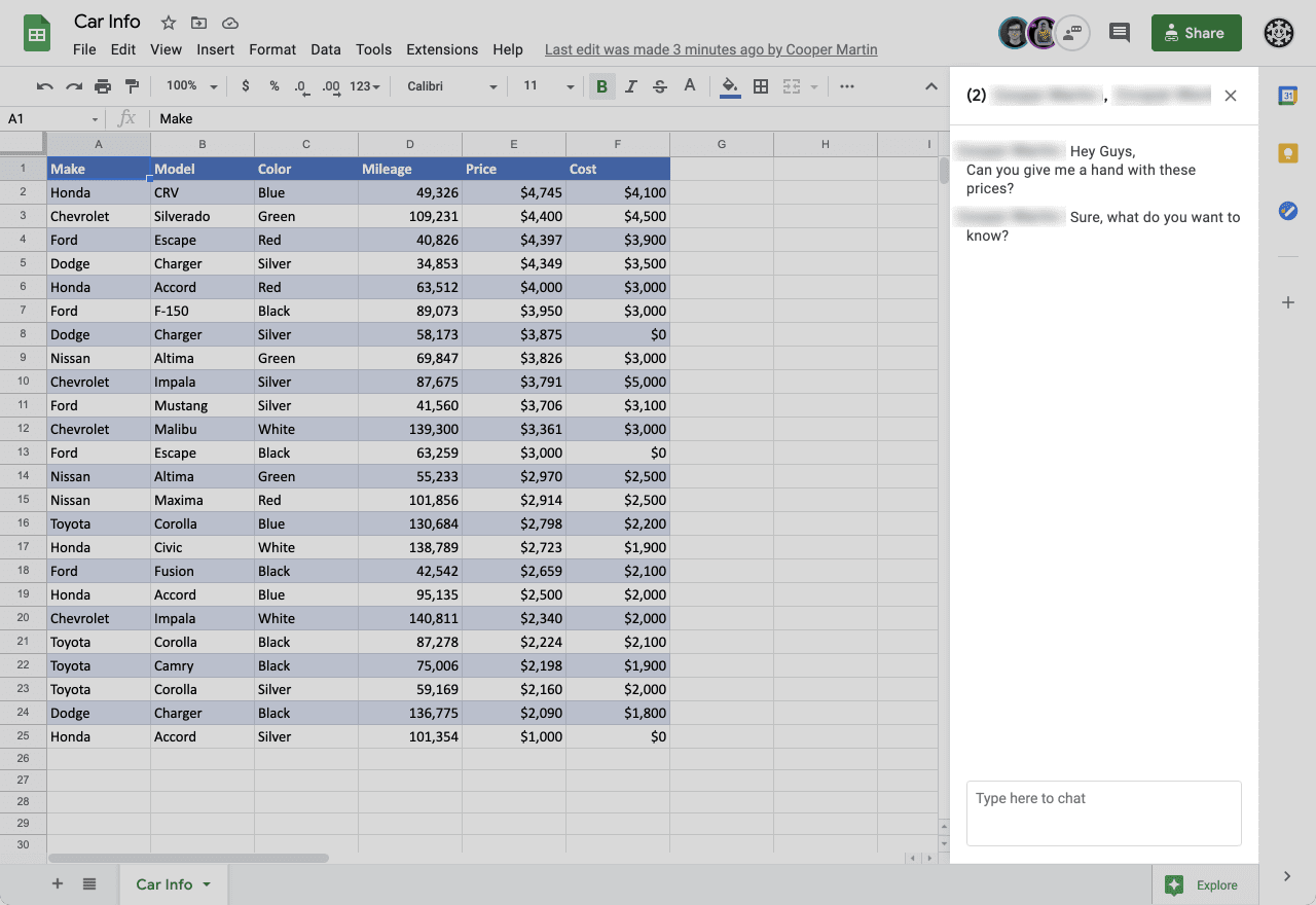 Google Sheets chat 6