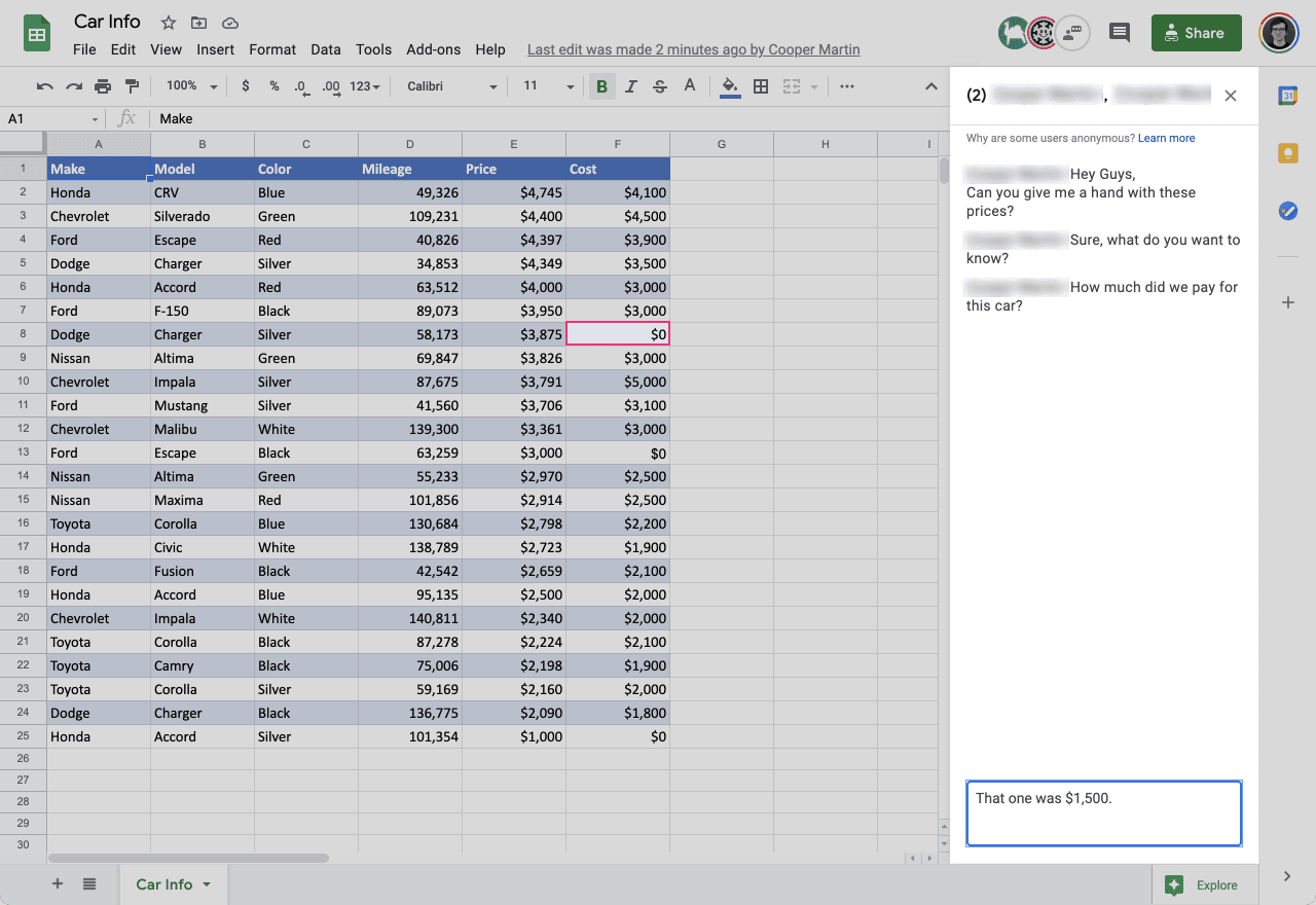 Google Sheets chat 7