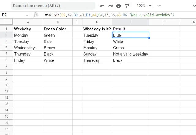 SWITCH FORMULA GOOGLE SHEETS 4