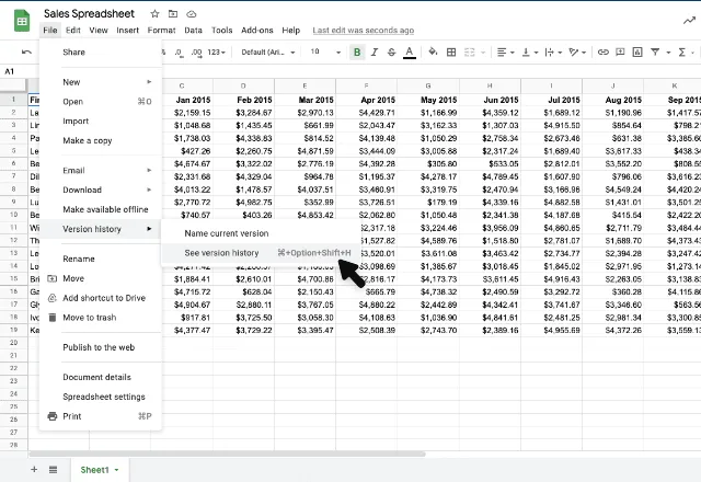 View history – 1 Google Sheets edit history 1