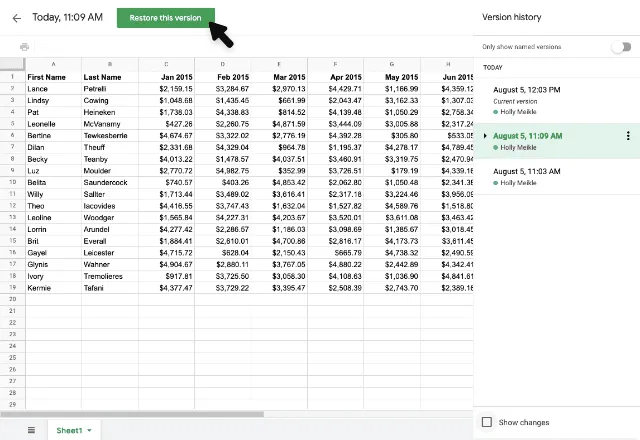 View history – 3 Google Sheets edit history 2