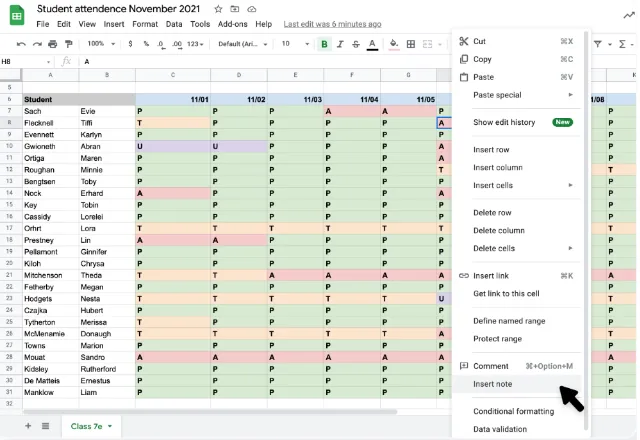Google Sheets comment vs note 1
