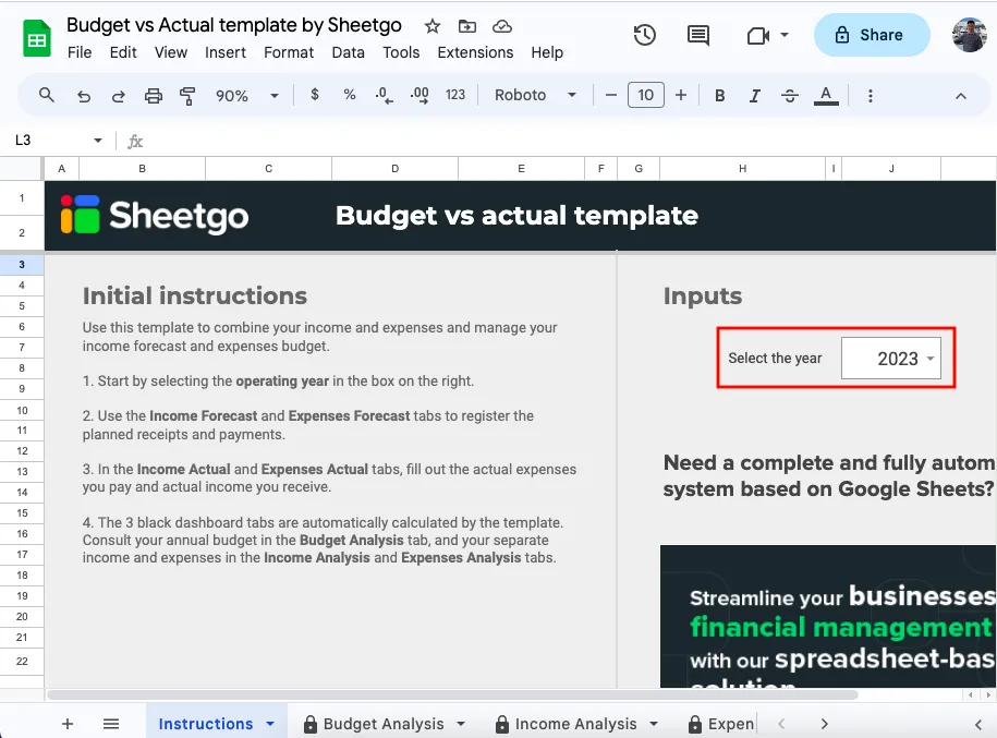 Budget vs actuals 1 Budget vs actual template