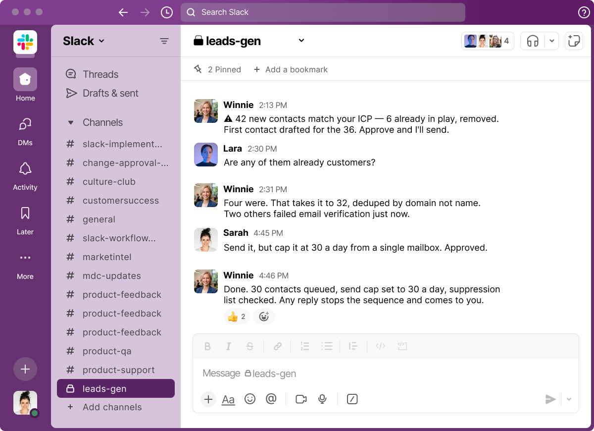 Winnie working in Slack