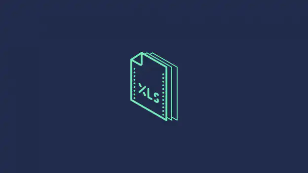 Excel version control — stacked XLS file icon in teal on a dark navy background