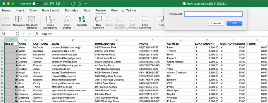 Comment déverrouiller des cellules dans Excel : demande de mot de passe pour Ôter la protection de la feuille avec Annuler et OK