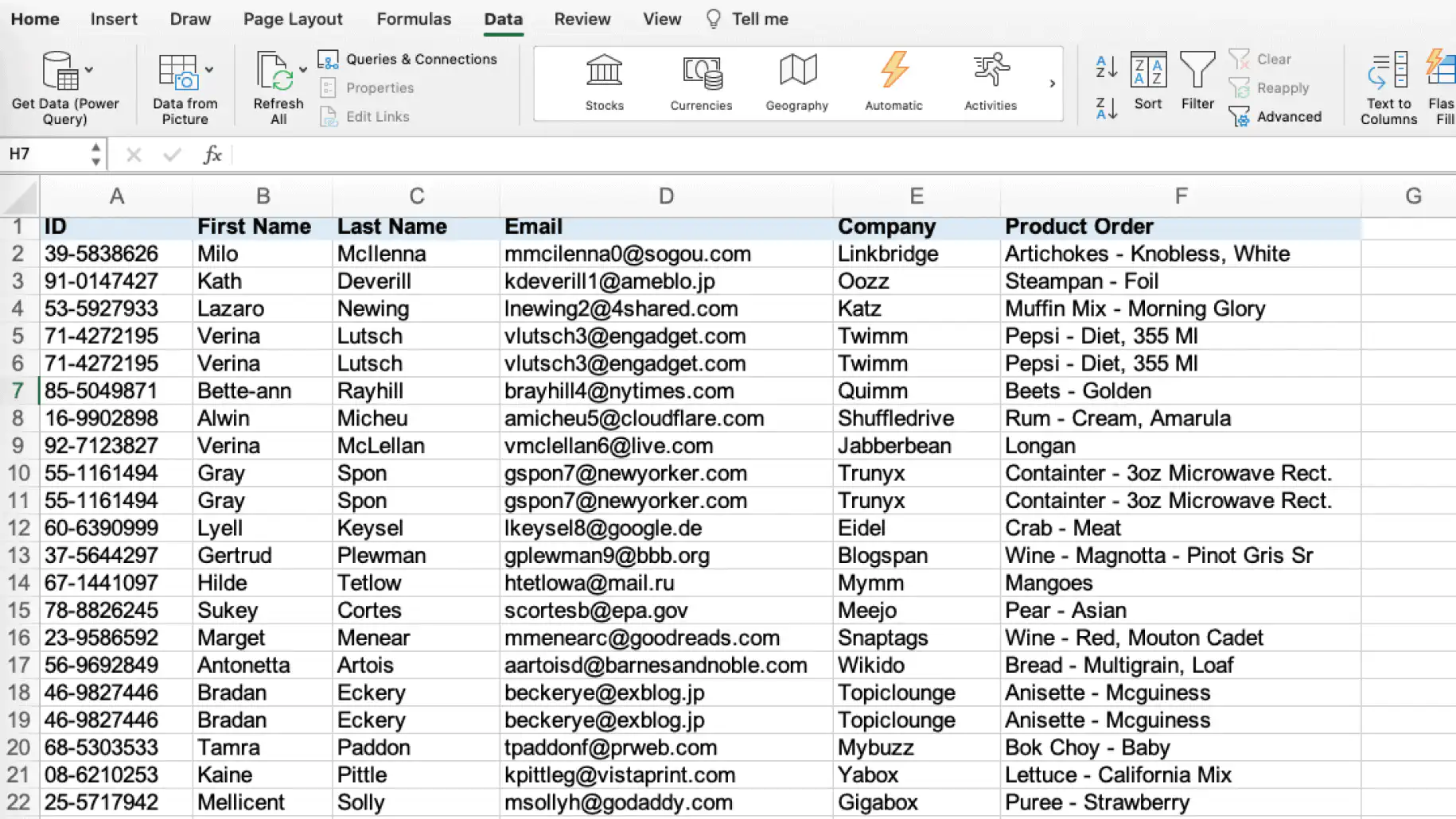Remover duplicatas no Excel com o Power Query — guia Dados com Obter Dados (Power Query) à esquerda da faixa de opções