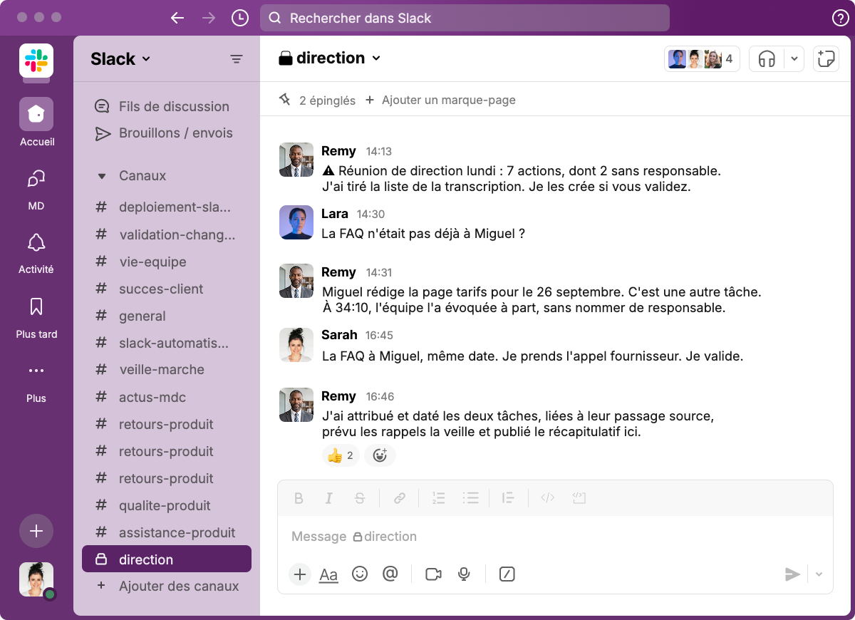 remy-slack-chat Remy au travail dans Slack