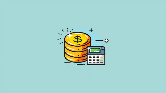 blog-cover_sales-processes-and-templates Previsão de receita: pilha de moedas douradas de dólar ao lado de uma calculadora sobre um fundo verde-água claro