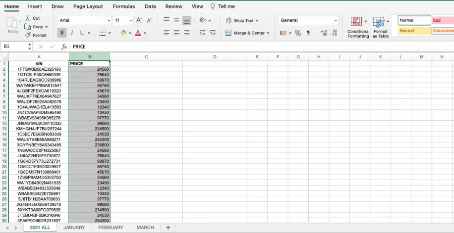 VLOOKUP no Excel a partir de outra planilha — coluna PRICE preenchida depois de arrastar a fórmula para baixo