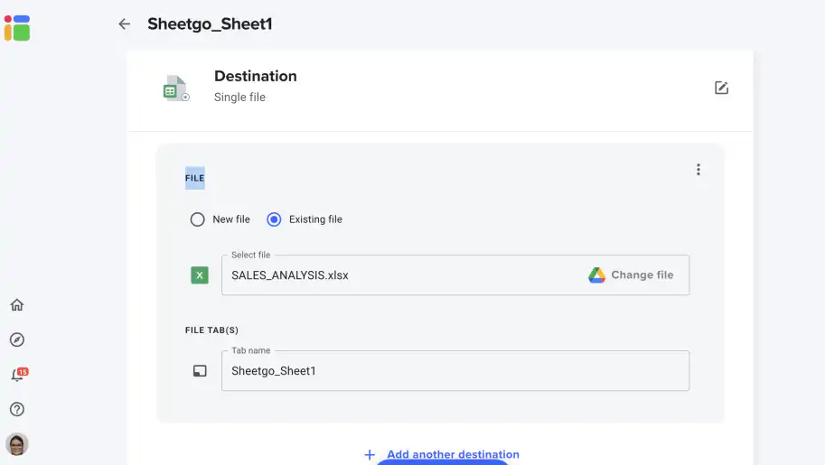 VLOOKUP entre pastas de trabalho com o Sheetgo — SALES_ANALYSIS.xlsx como arquivo de destino